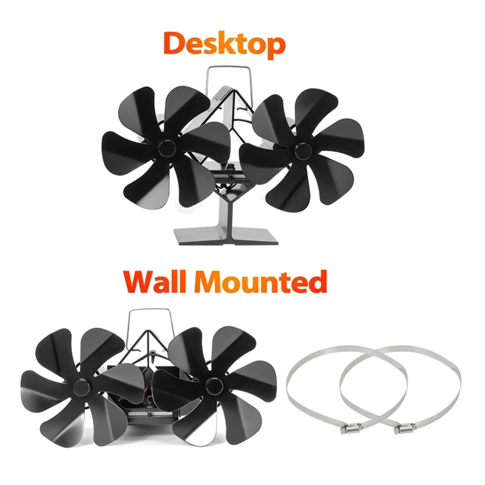 Ventilador Estufa Leña Estufa De Calor Con Ventilador 12 Aspas, Leña For Quema Troncos, Silencioso, Ahorro Energía, Doble For Hogar 6(12 Blades-Desktop)