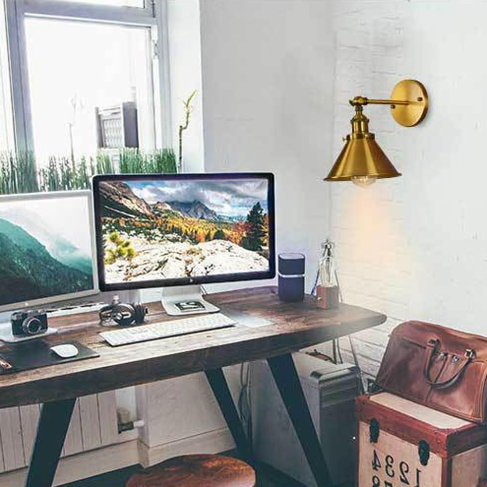 ICEMOB Wandleuchte Wandleuchte Nachttischlampe Retro Wandleuchte Gold Innenwandleuchte Arm Swing Wandleuchte Metall Lichtständer 360-Grad-Beleuchtung Prägnantes industrielles Wind-Leselicht