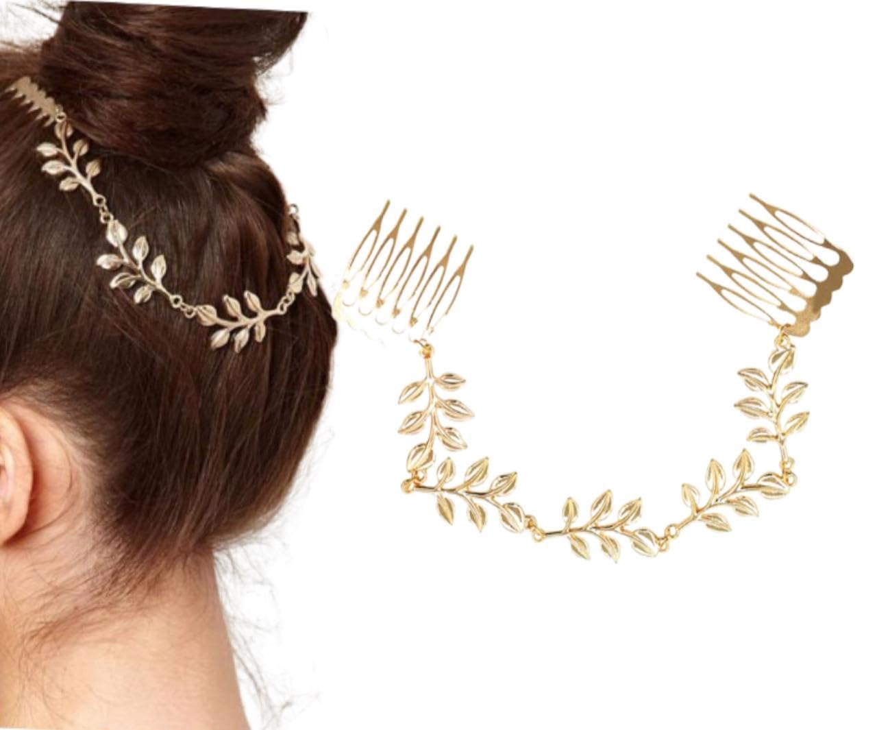 2PCS Gold Tassel Floral Leaf Hair Jewelry,Gold-Plated Leaf Hair Chain,Wild Leaf Hair Comb Pin Gift for Girls & Women,Wedding Hair Accessories