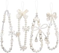 Draupnir 4PCS Butterfly Bow Beaded Phone Charms Straps - Pearl Wrist Lanyards, Y2K Aesthetic Bracelets for Women, Cameras & Keys