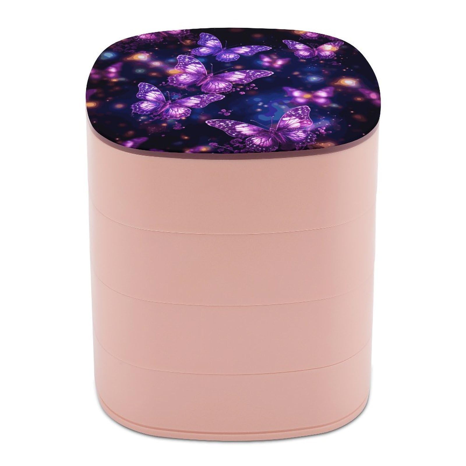 FekiLoot Purple Cute Butterfly Print Jewelry Box 4-Layers Rotatable Jewelry Organizer Storage Box with Mirror Cute Travel Jewelry Case Portable Earring Holder Organizer for Ring Necklace Bracelet