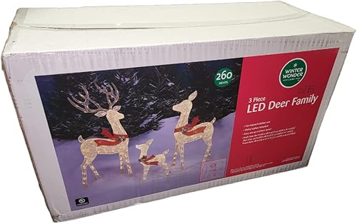 Familia grande de ciervos navideños iluminados por LED, hebilla de 60 pulgadas, ciervo de 50 pulgadas y cervatillo de 28 pulgadas, 260 luces LED