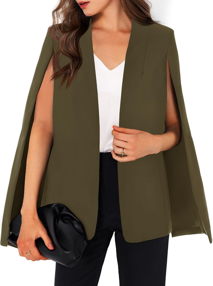 GAMISOTE Womens Cape Blazer Split Open Front Cloak Jacket Workwear