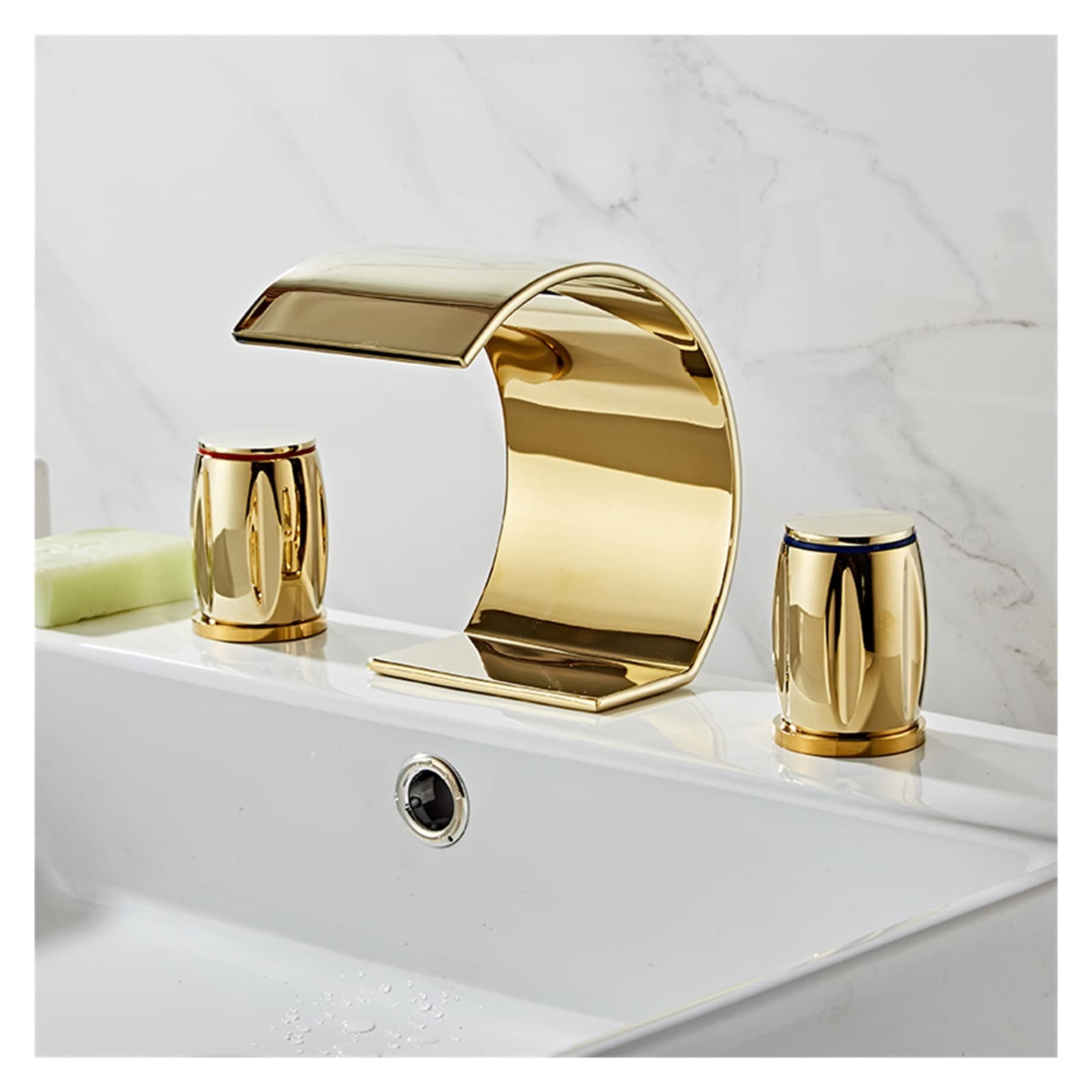 Badezimmer Waschbeckenarmatur – Wasserfall-Auslauf In Gebürstetem Gold | Mit Pop-Up Ablauf & Einfacher Montage