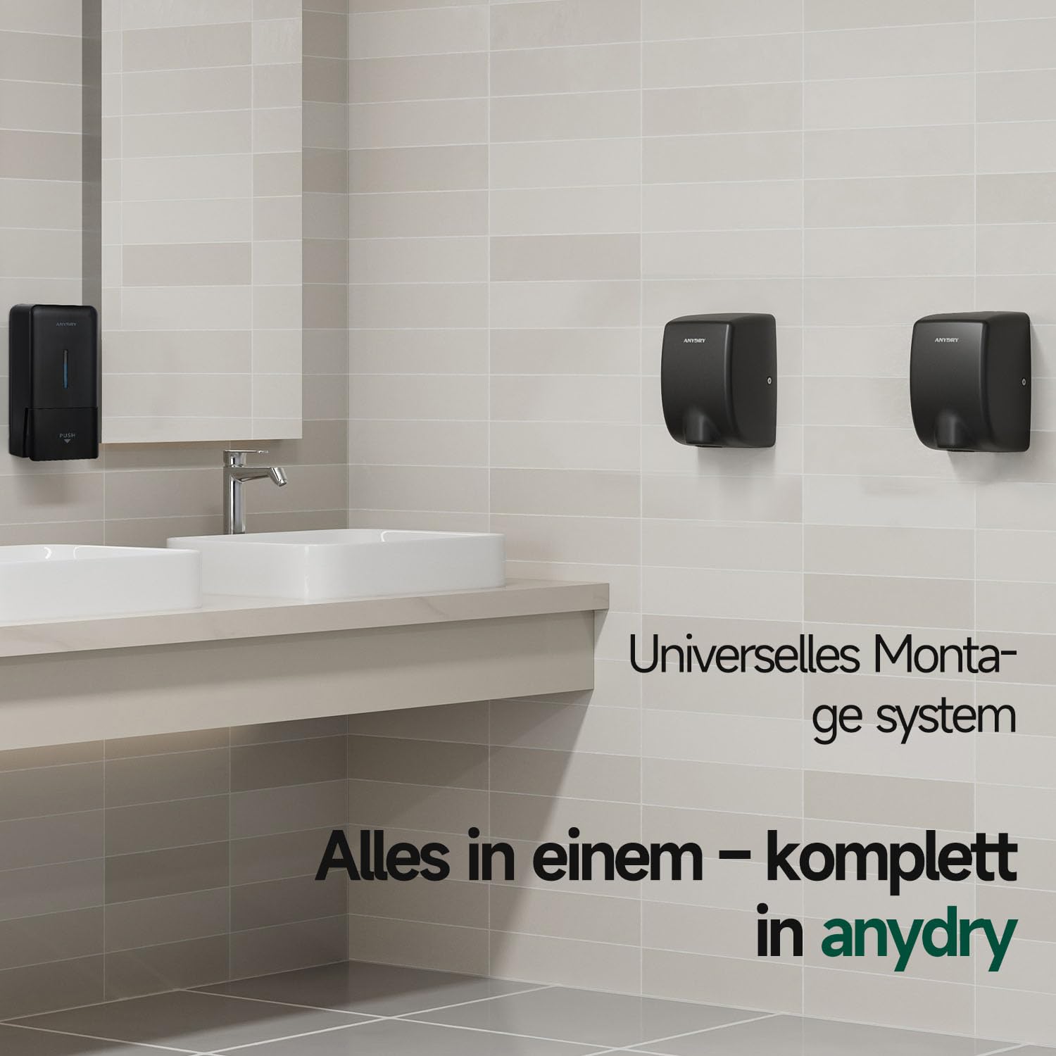anydry 2803Y Mini-Händetrockner 1350W Edelstahl Hochgeschwindigkeits-Luftstrom
