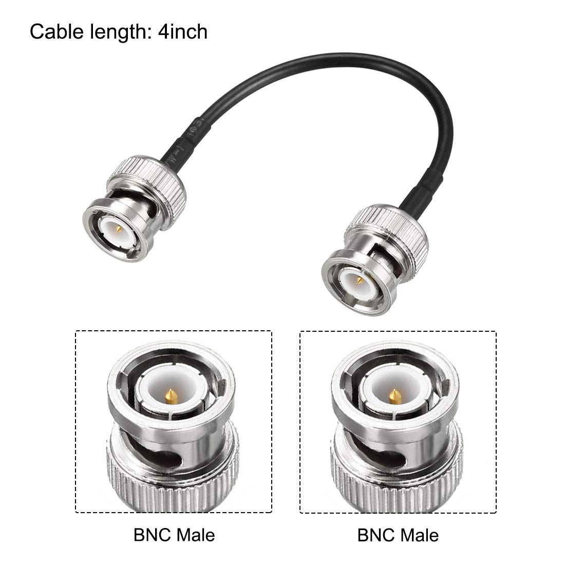 uxcell BNC Male to Male Coaxial Jumper Cable 50 ohm 4 inch RG174 for Video Signals,CCTV,DVR,Camera 2pcs