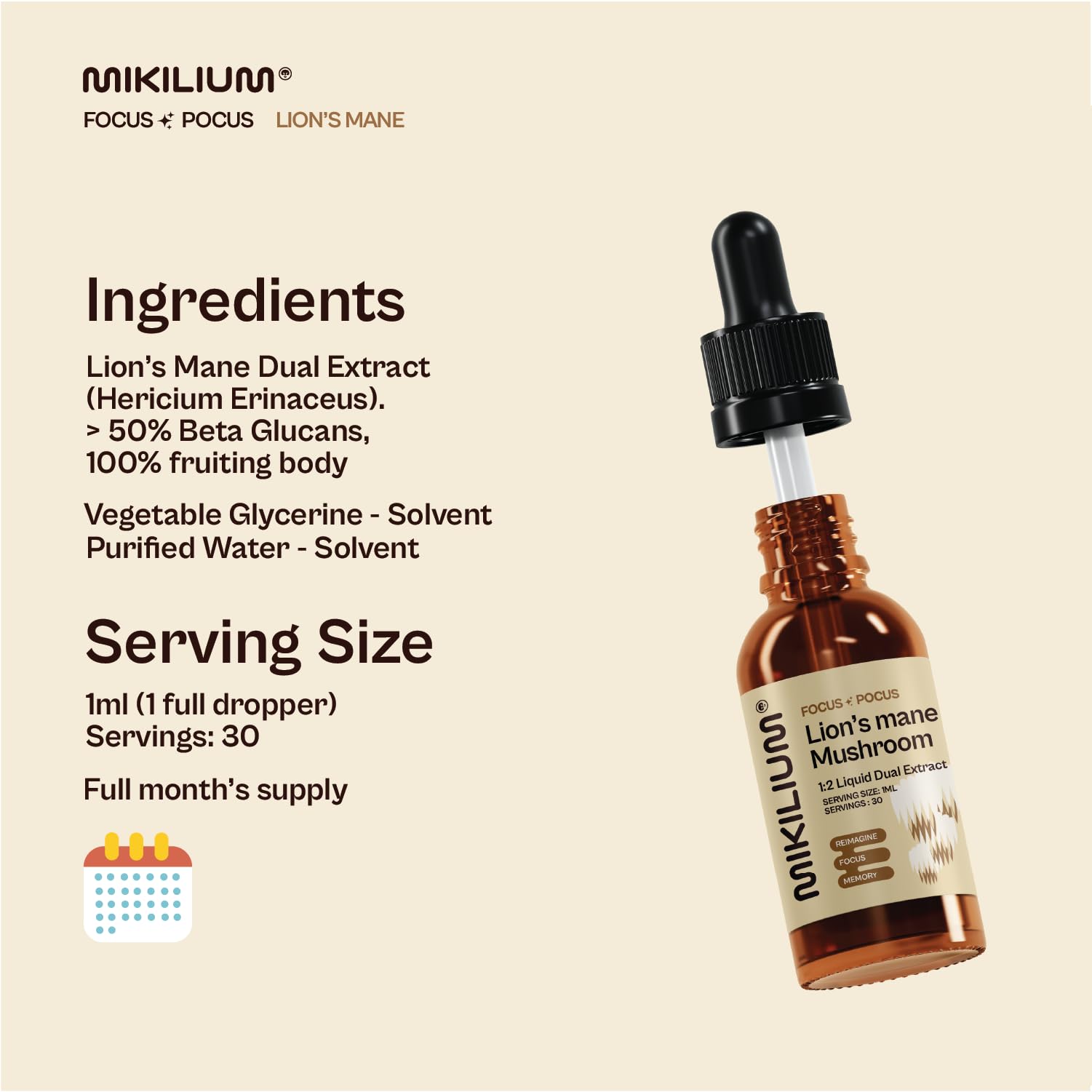 Focus-Pocus | Lion's mane Mushroom 1:2 Liquid Dual Extract | 30ml, 30 servings | Fruiting Body | Reimagine, Focus, Memory — Amazon image 9