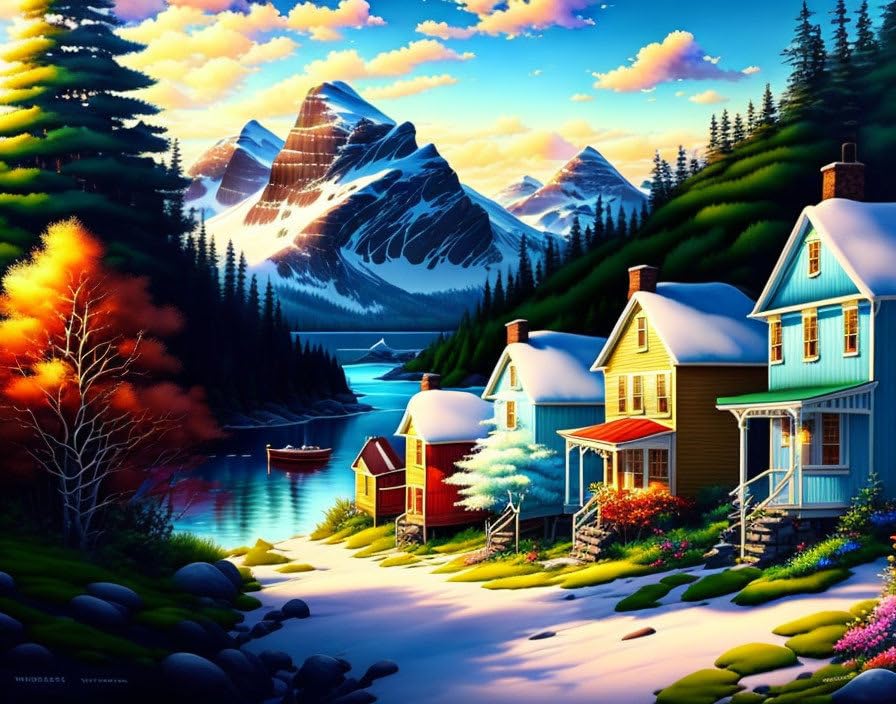 Affiche photos de Terre-Neuve 50x70 cm : une peinture de maisons colorées haute définition