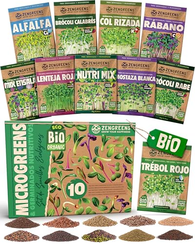 ZenGreens® - Semillas germinadas eco set de nutri-mix - semillas de germinados - 10 variedades de brotes saludables - fácil cultivo en un tarro de brotes o bandeja de semillas - set de 10
