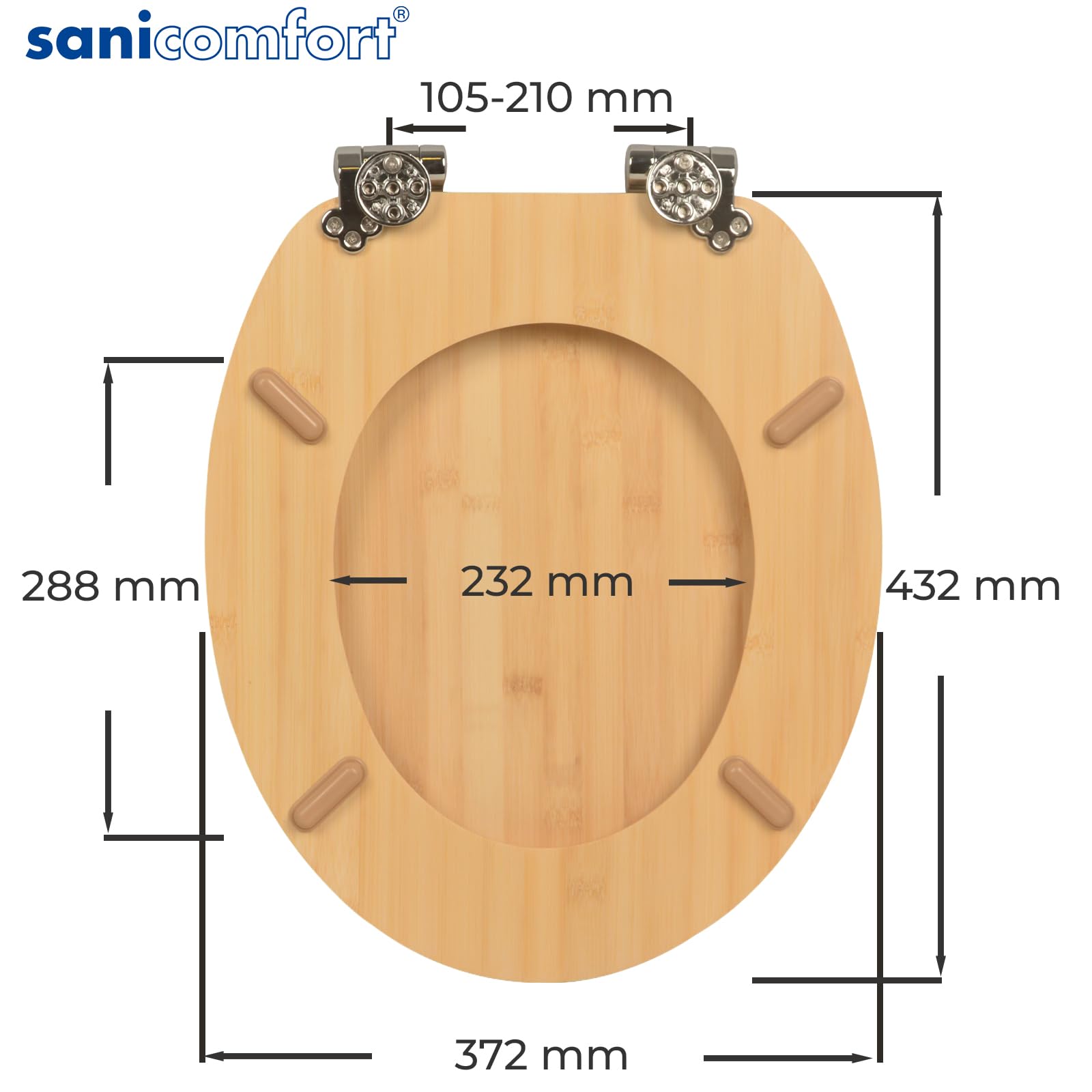 sanicomfort Asiento de inodoro de bambú con dispositivo de descenso automático para un cierre silencioso, cómodo y cálido, tapa de bambú macizo, soporta hasta 150 kg