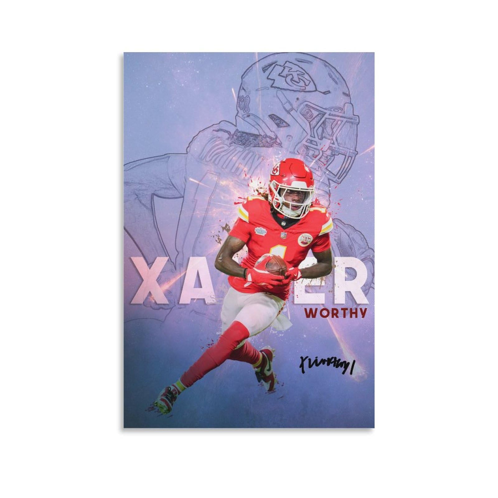 YOhvsfN American Football Player Xavier Worthy Celebrity Poster Canvas Painting Posters And Prints Wall Art for Living Room Bedroom Decor 12x18inch(30x45cm)