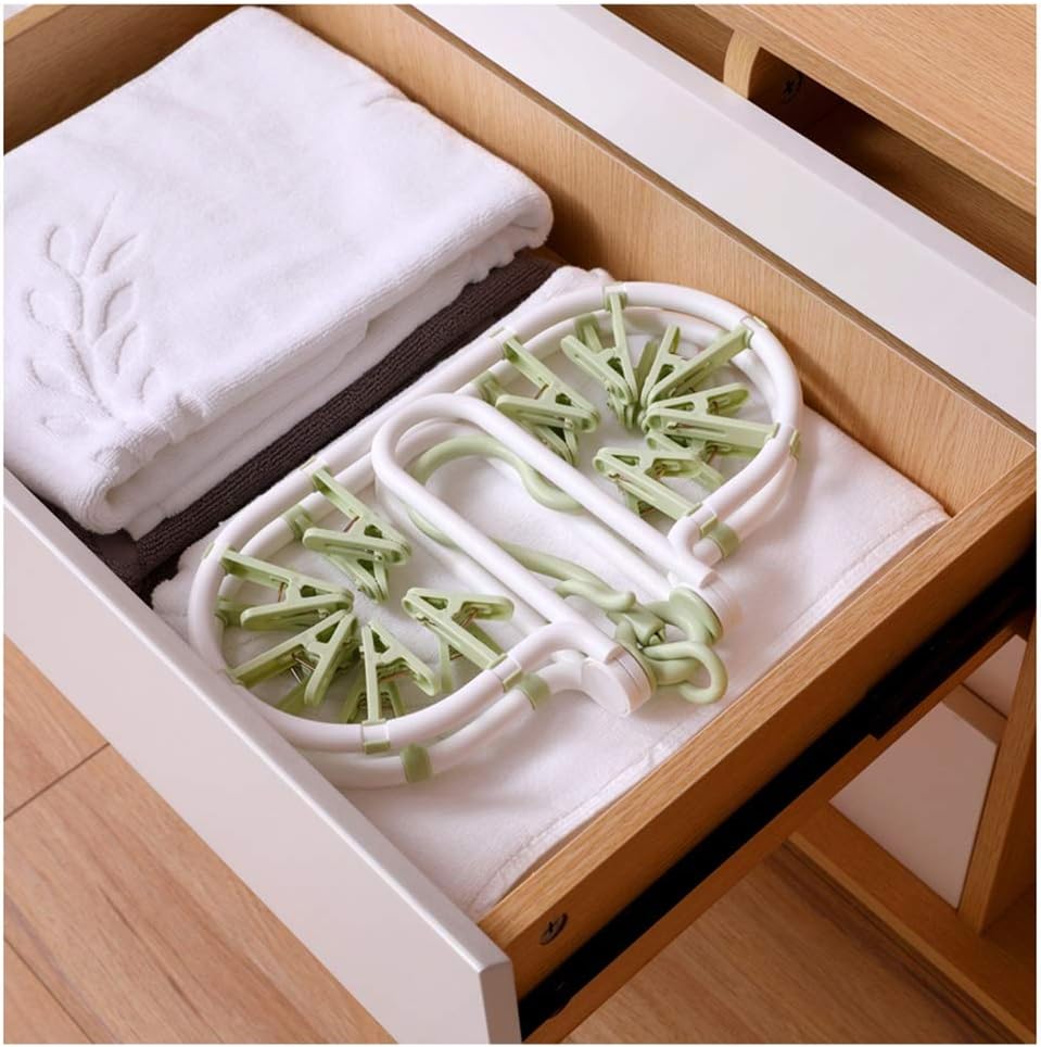 Plastic Folding Hanger Underwear Pants can be rotated Windbreaker Hook 20 Clips Socks Underwear Pants Children's Clothing (1 Pack) (Color : Green) (Green)