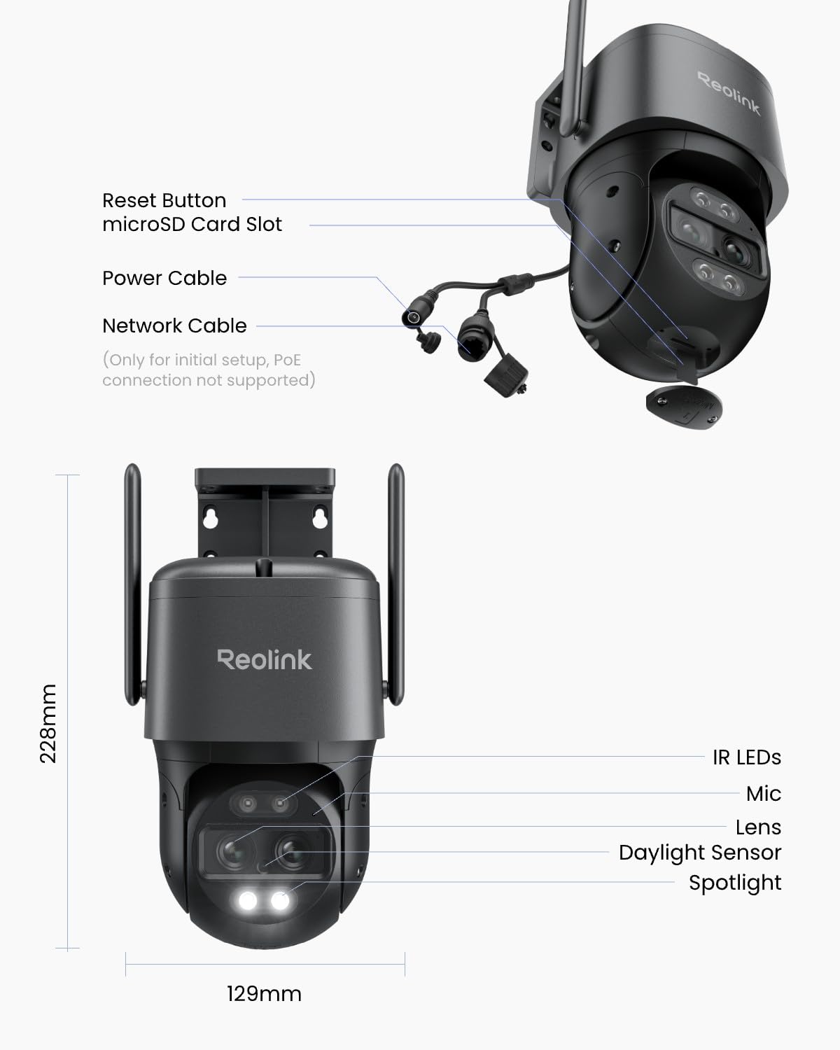 Reolink 4K PTZ WiFi Kamera Bezpieczeństwa z Dual-Lens 6-krotnym Zoomem Hybrydowym, Obrotem 360° i Pochyleniem 90°, Noktowizją, Wykrywaniem Obiektów i Dwukierunkowym Dźwiękiem, TrackMix WiFi