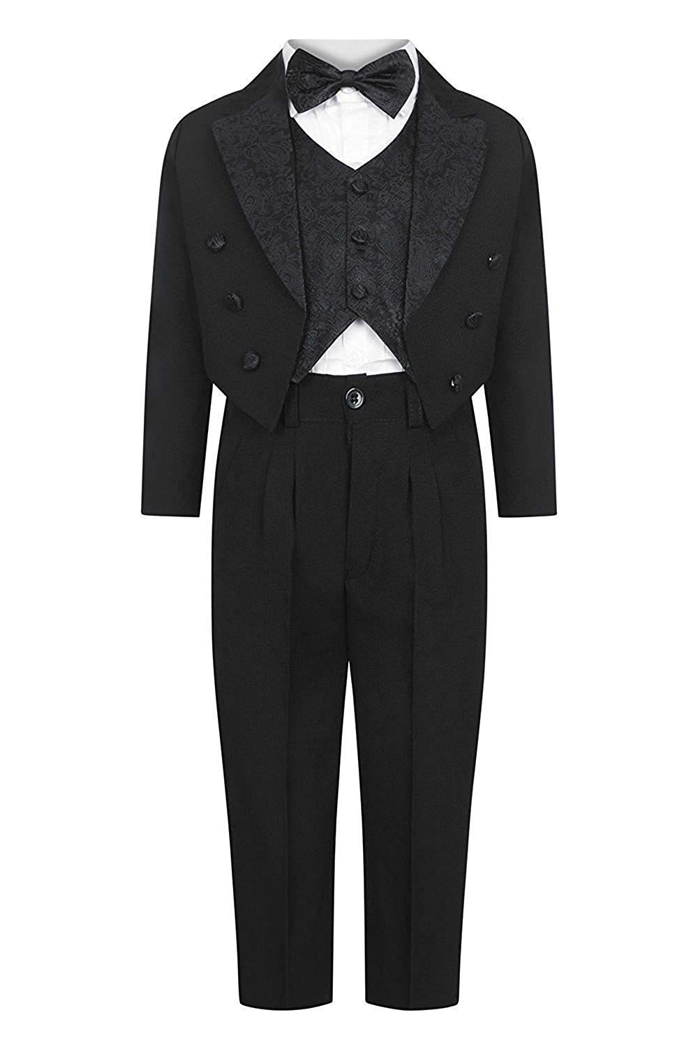 Samli Collection London Boys Tuxedo Black 5 Peice Suit Wedding Formal Smart Suit with Bow Tie 3M up to 5 Years (5 Years)