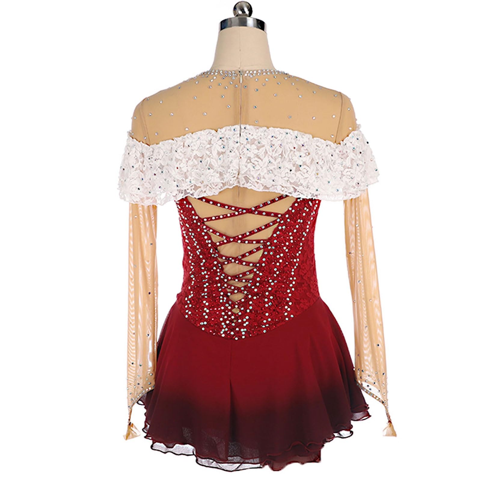 Eiskunstlaufkleid für Mädchen, bedruckt, Damen-Wettkampf-Tanzkleidung mit Reißverschluss hinten und Strasssteinen