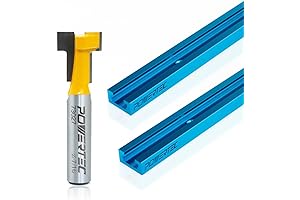 POWERTEC Carbide Tipped T-Track Router Bit with 1/4" Shank and Double-Cut Profile Universal T-Tracks