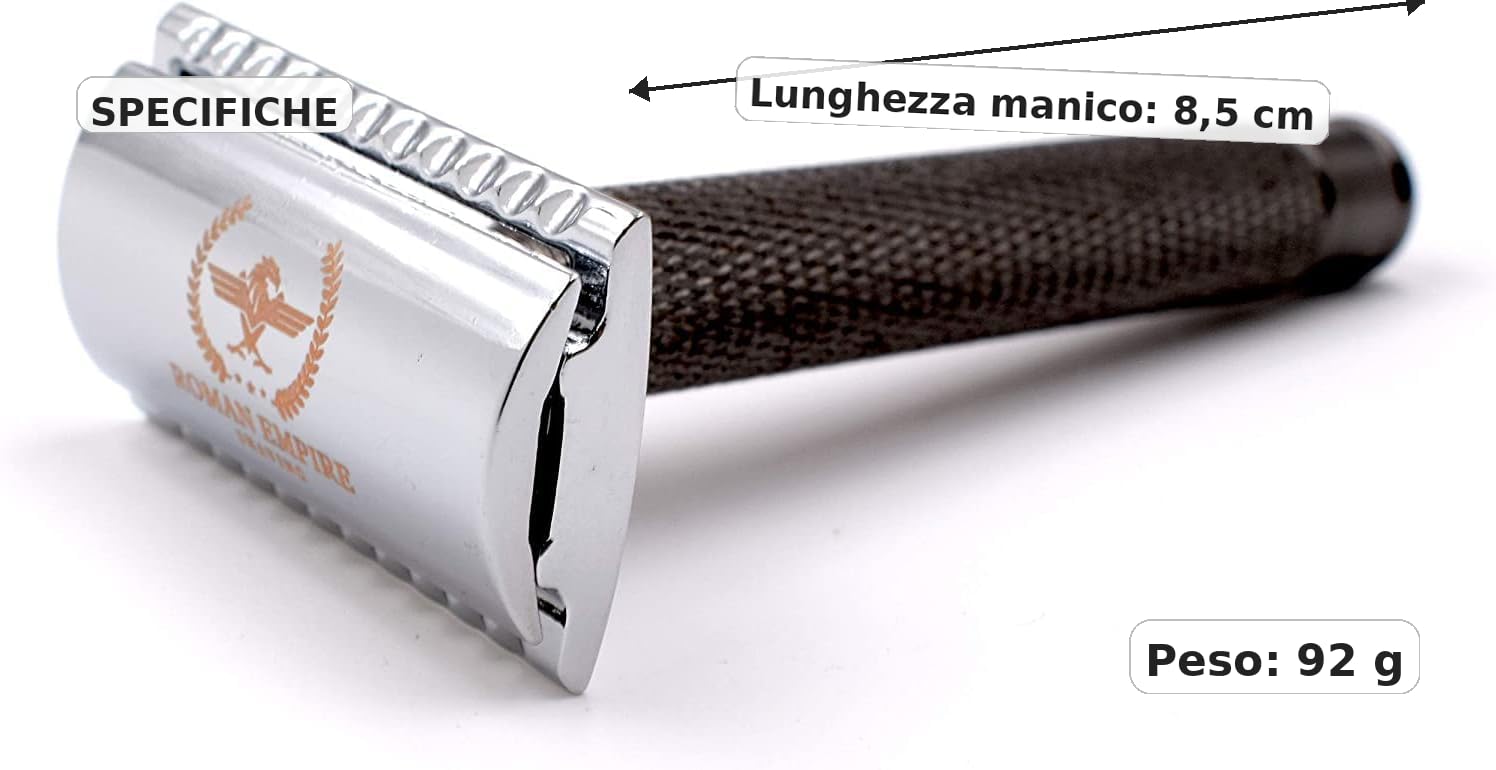 Maszynka do Golenia na Żyletki Caesar Gun Metal – Roman Empire Shaving, Klasyczna Stalowa Maszynka z 20 Żyletkami Astra, Derby, Shark i Treet