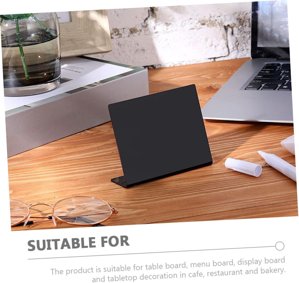 Small Blackboard Memo Board Set, 12pcs Black Acrylic Chalkboards with 1 Chalk Marker, Desktop Message Board for Wedding Party Decor and Home Counter Display