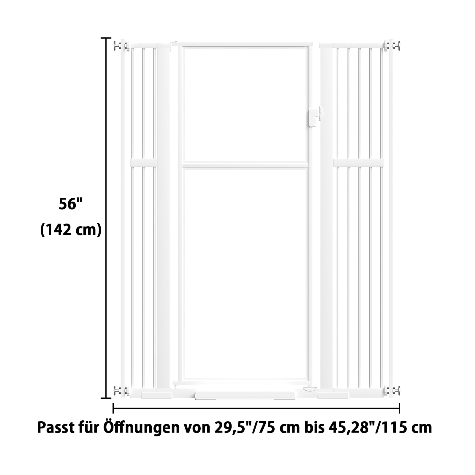 Xifamniy 142CM Türschutzgitter extra hoch，Breite 75CM-115CM Katzenschutzgitter，katzengitter tür ohne Bohren，Transparentes PC-Material, doppelter Verschlusssystem, automatische Schließung, weiß