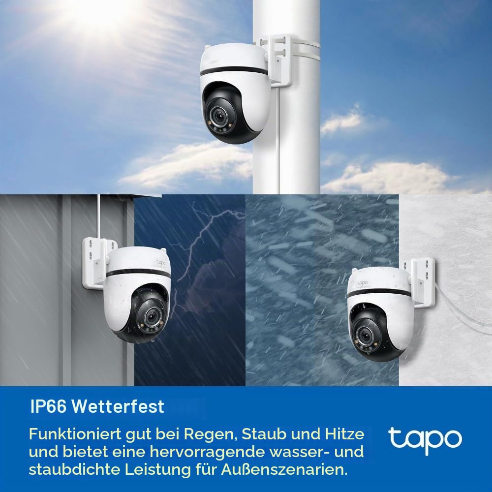 Tapo C52A 360° Überwachungskamera Außen, 2K 4MP, Starlight Farbe Nachtsicht, KI-Erkennung, Bewegungsverfolgung, WLAN oder Ethernet, microSD-Karte bis zu 512 GB (Packung mit 2)