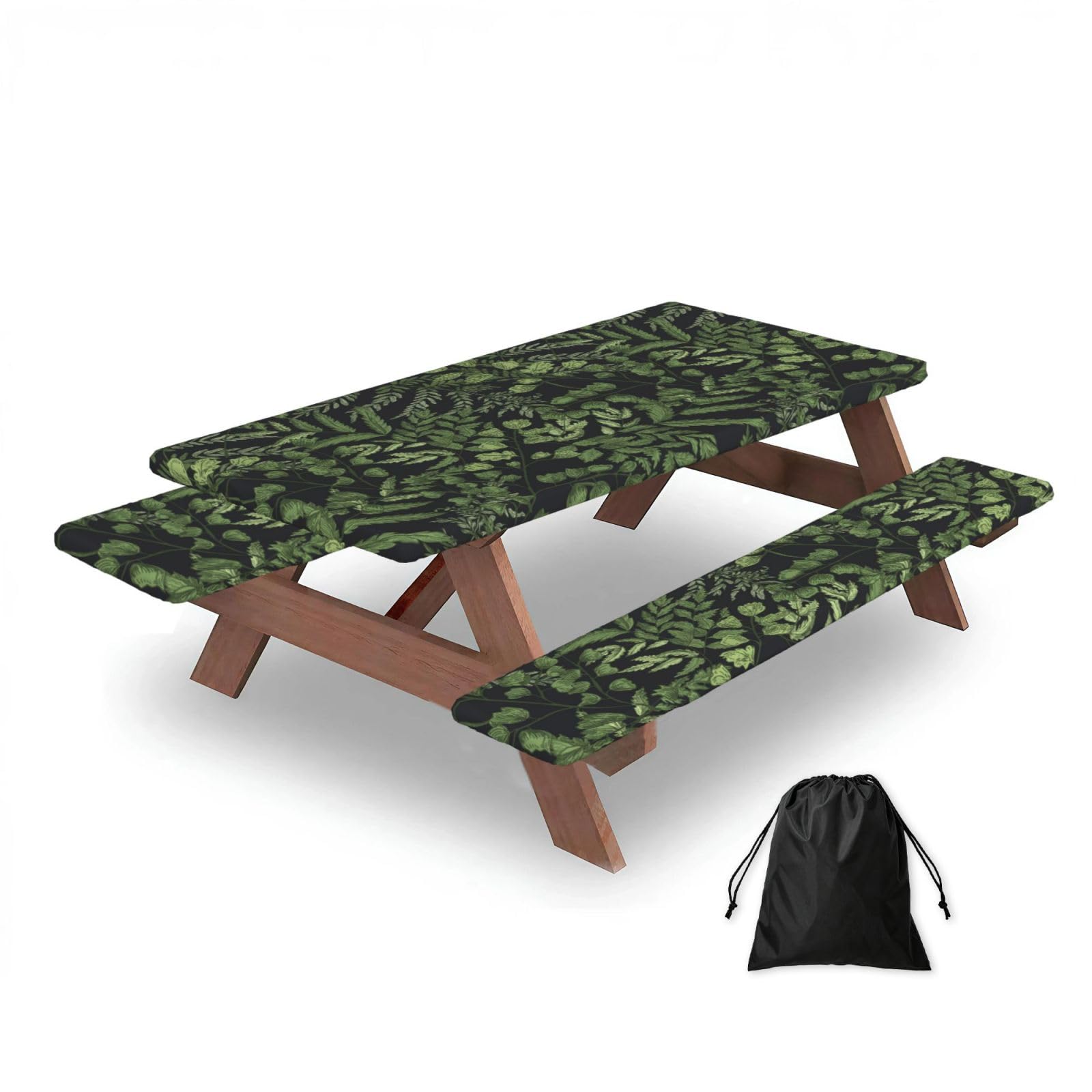 Dopklna As Picture Leaves Botanical, Picnic Table Cover With Bench Covers -Waterproof Elastic Fitted Tablecloth For Garden Camping Patio 76X152cm