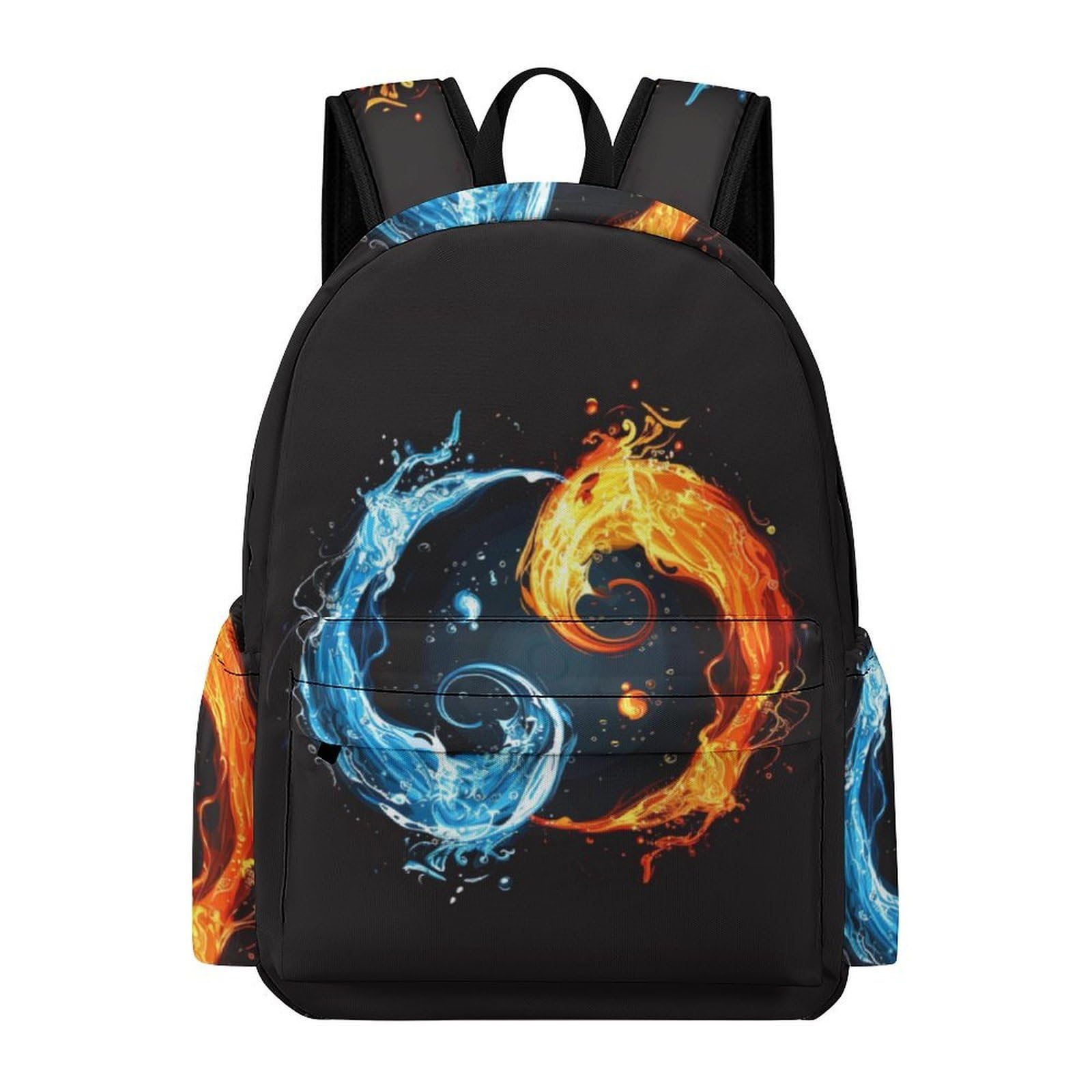 14 Inch Laptop School Bag Teens Tai Chi Theme Back pack Boys Girls 10-16 Years, Lightweight Durable Water Fire Motif Rucksack for Spring Outing Travel Outdoor Gift