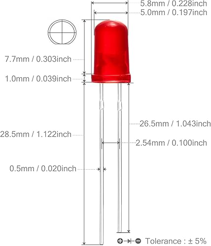 Miniatura 3 de CHANZON 100 unids 0.197 in parpadeante rojo LED diodo luces 1.5Hz intermitente (lente difusa redonda DC 2V 20mA) iluminación brillante bombillas