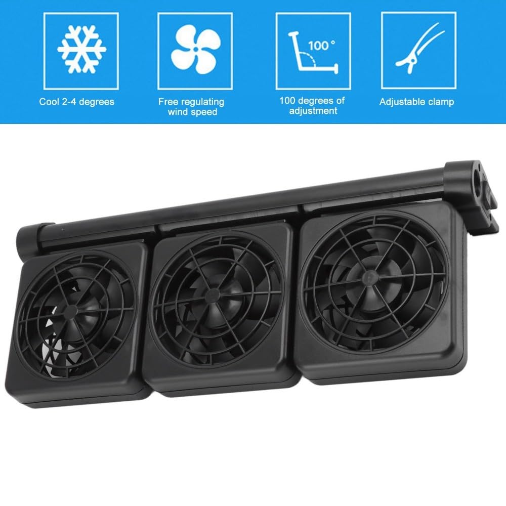 Ventilateur d'aquarium en alliage d'aluminium et plastique noir réglable avec prise (3 ventilateurs)