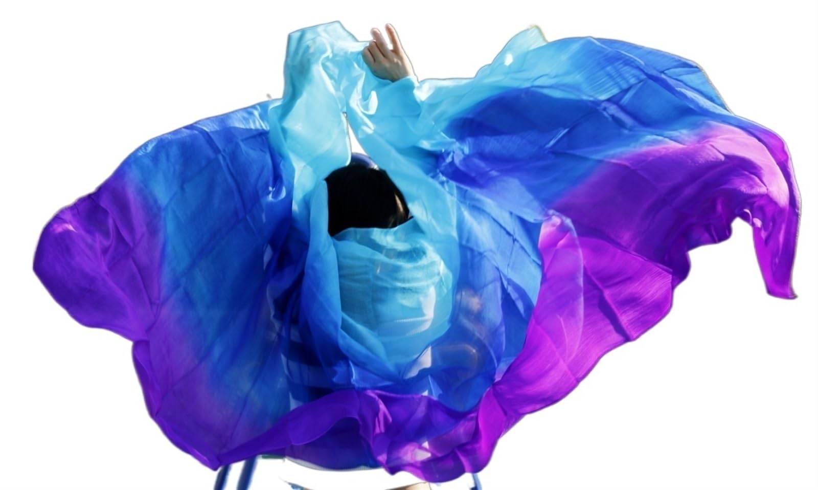 Voile Danse Du Ventre Soie Dégradé Turquoise Bleu Violet – Foulard Oriental 270x114 Cm, Fluide Et Scintillant