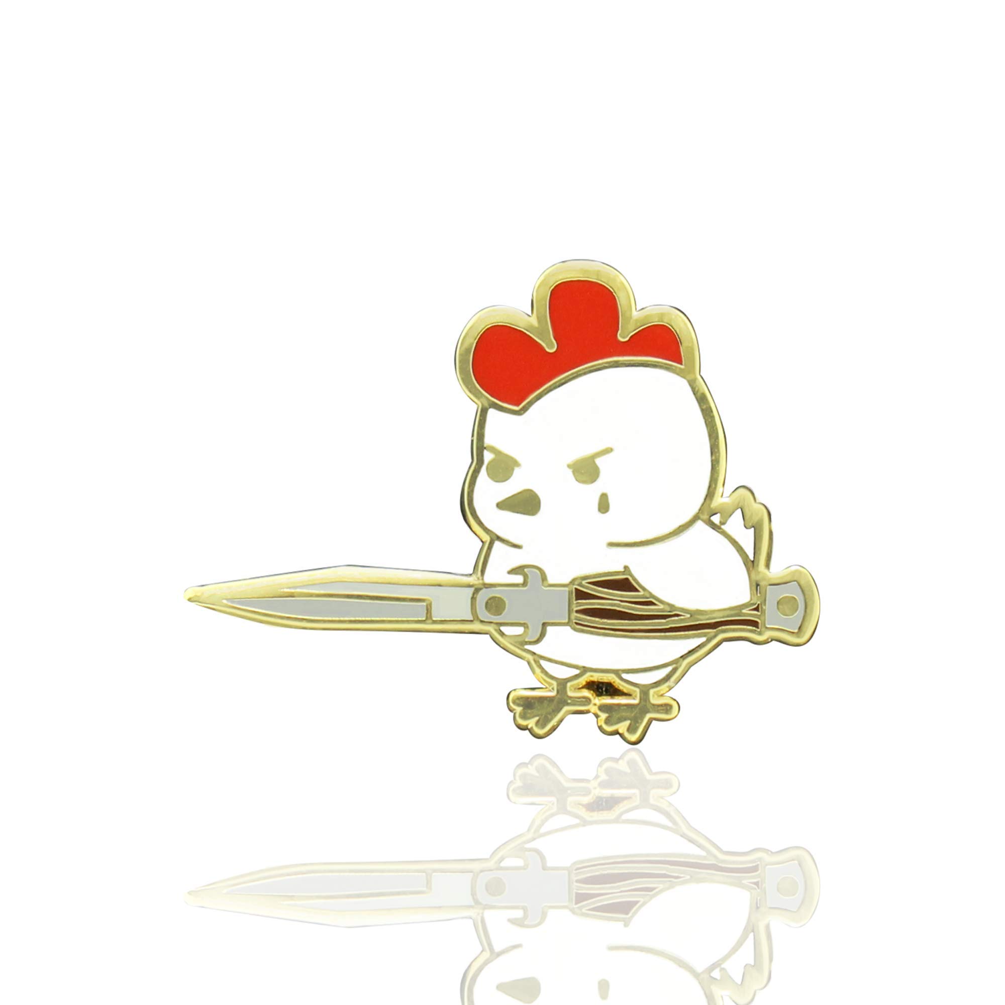IronPatch Vegan Chicken Pin | Enamel Pin | Lapel Pin | Brooch | Metal Pin | for Jackets, Shirts, Backpacks | Cruelty Free Chick with Sword Gold