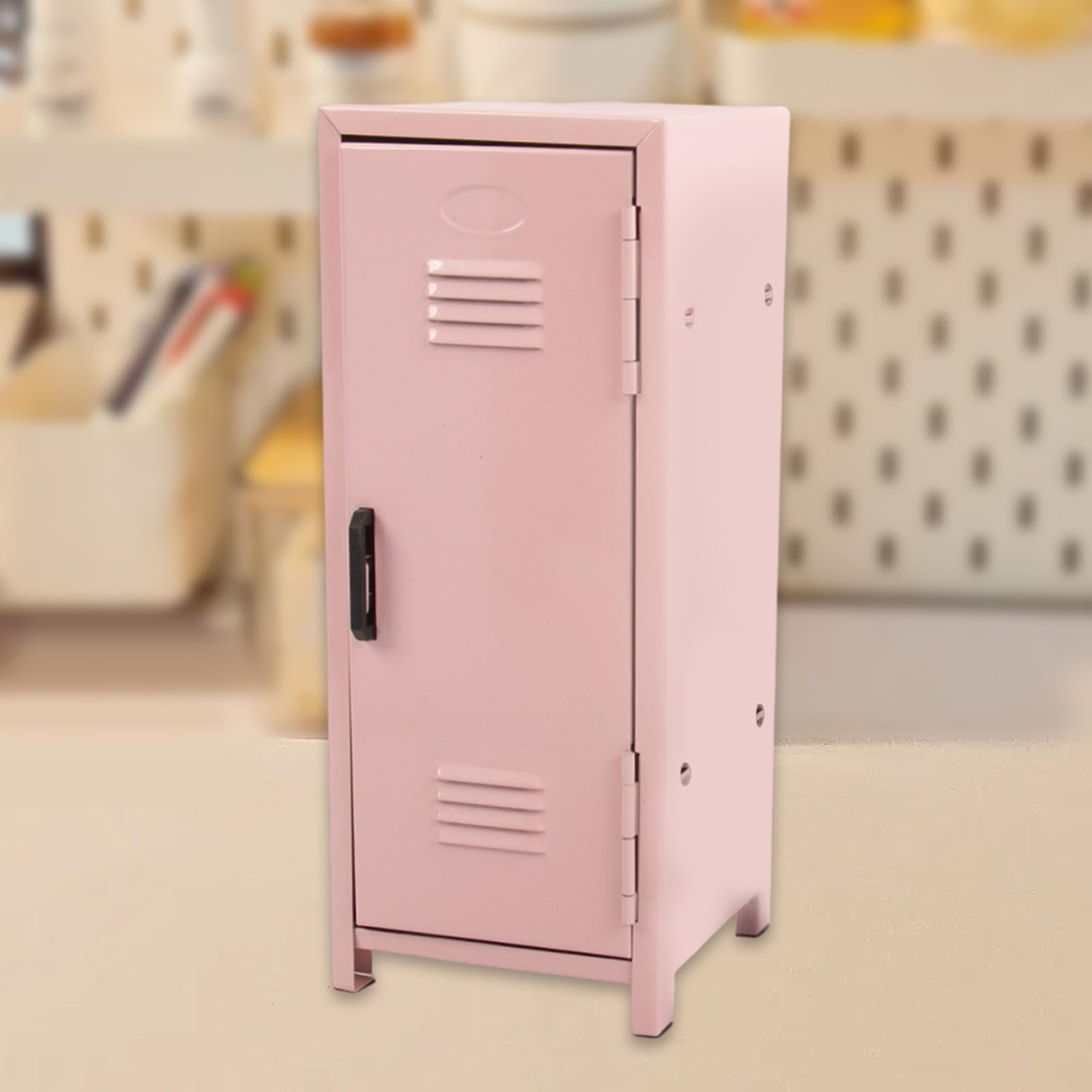 Kleiner Schreibtisch-Schließfach, Schreibtischschrank, dekorative Miniatur-Box, Schreibtisch-Aufbewahrungs-Organizer für Karten, Schlüssel, Puppen, Rosa