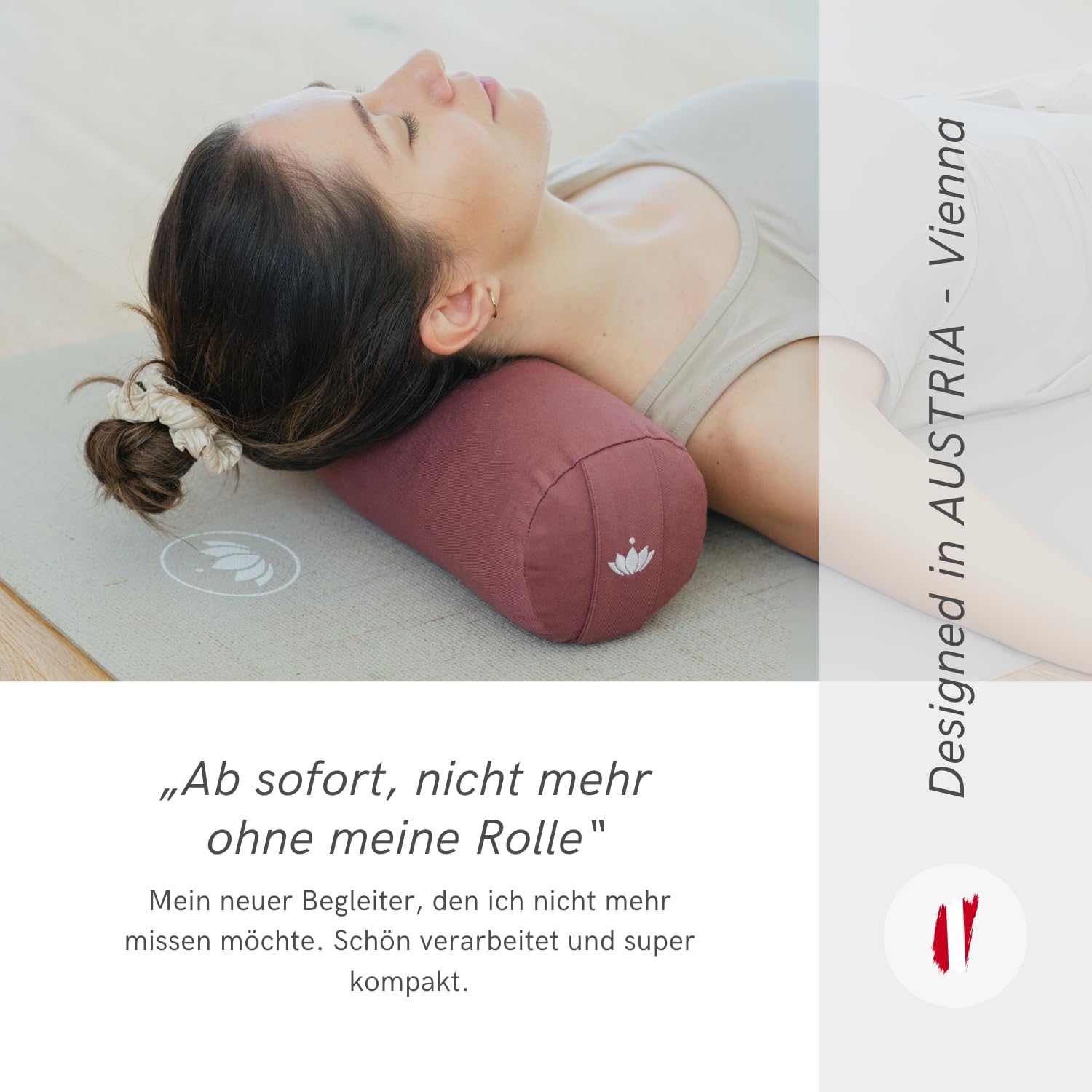 Lotuscrafts Yogarolle klein 40 x 13 cm Nackenrolle mit Bezug aus Bio-Baumwolle und Bio-Dinkelspelz GOTS zertifiziert