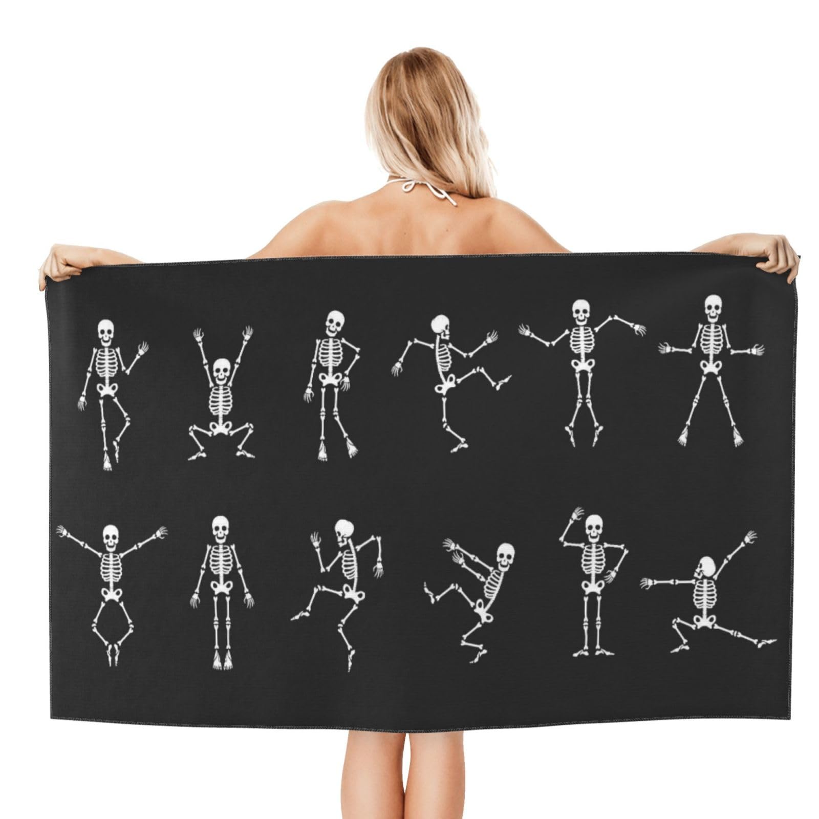 GardEssere Halloween Beach Towel Black Skeleton Bath Pool Towels Microfiber Quick Dry Extra Large Oversized for Adults Kids for Camping Swim 30x60 in
