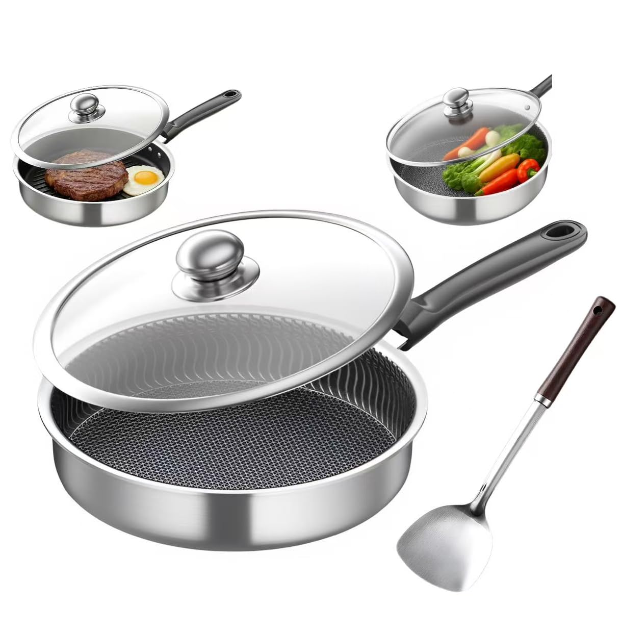 Amazon | [mocoly]ステンレス鋼フライパン 26/28/30cm 超軽量 深型設計