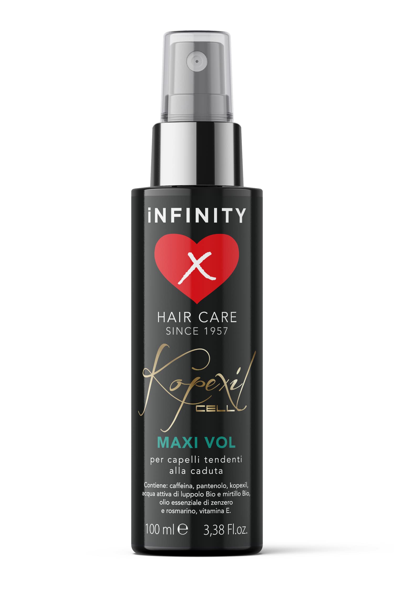 Infinity Hair Care Kopexil Cell, kompletny zestaw do pielęgnacji włosów skłonnych do wypadania włosów, składający się z 1 szamponu, 1 objętości sprayu i 12 ampułek