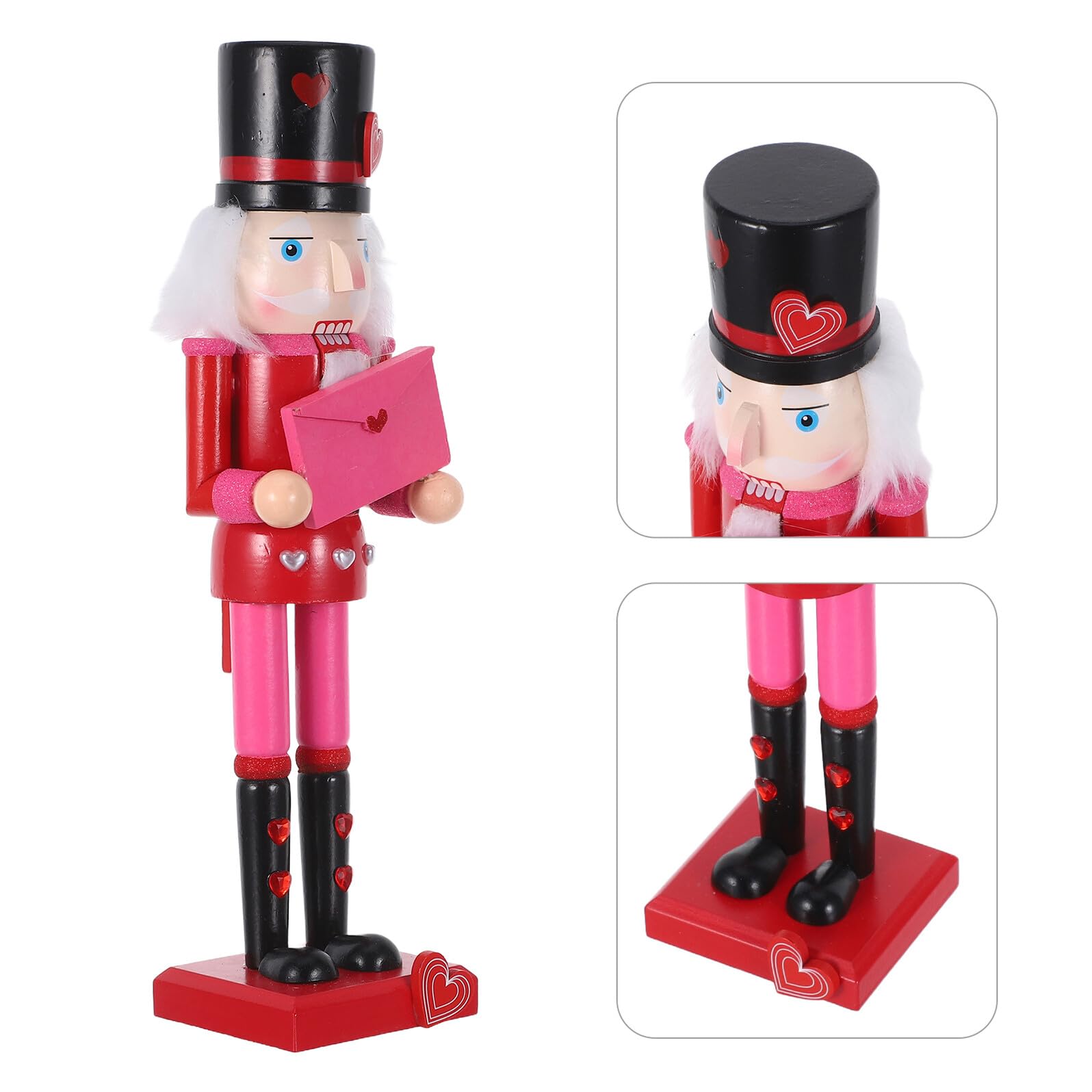 VANZACK Traditioneller Holz Nussknacker 36cm Valentinstag Deko Soldatenfigur mit Herz Rot Handbemalt für Tisch Kaminsims Weihnachten