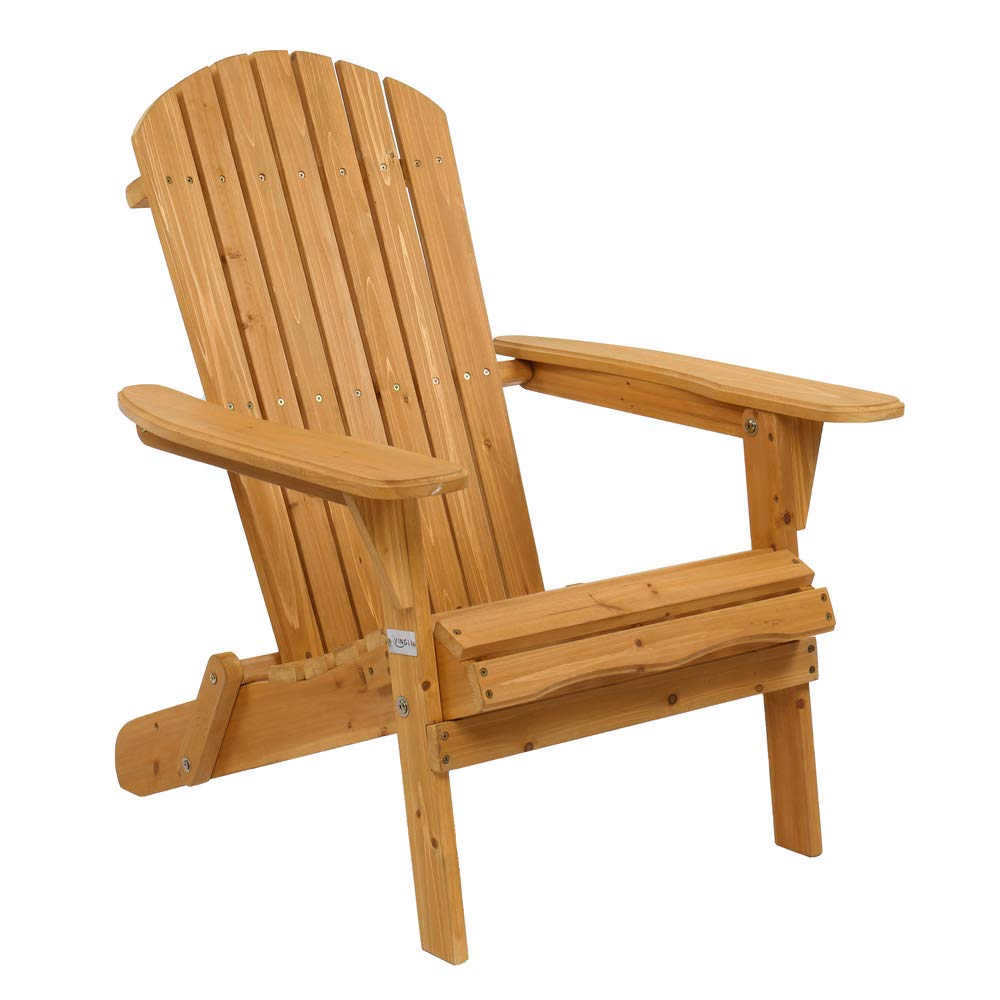 Bonnlo Wood Adirondack Chair Ergonomic Design, Folding Outdoor Patio Lounger Armchair Furniture w/Natural Finish, for Beach, Poolside, Balcony