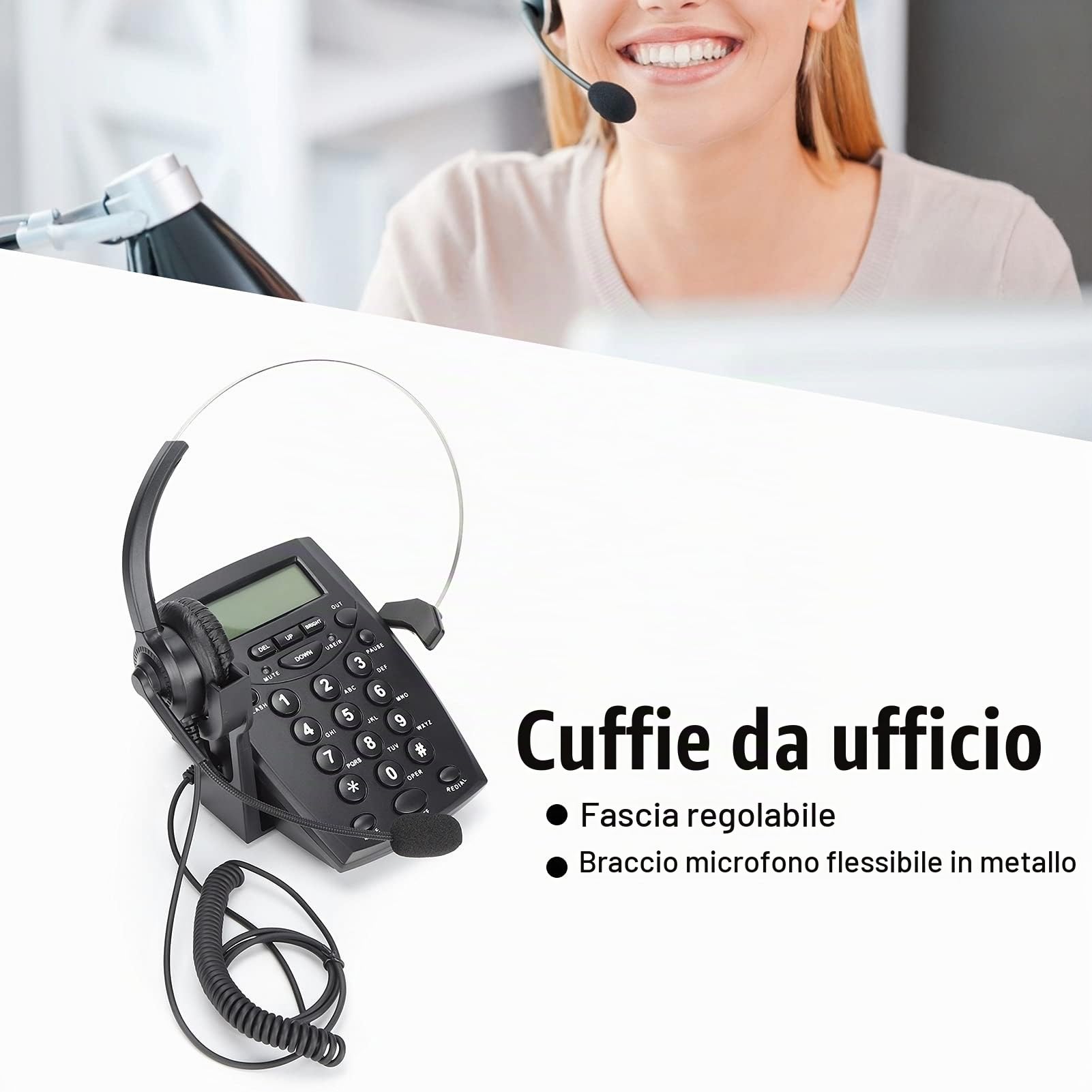 HT800 Call Center Telefono con Filo, Telefono Cablato con Microfono Omnidirezionale Cuffie, Telefono Fisso da Scrivania per Ufficio e Casa