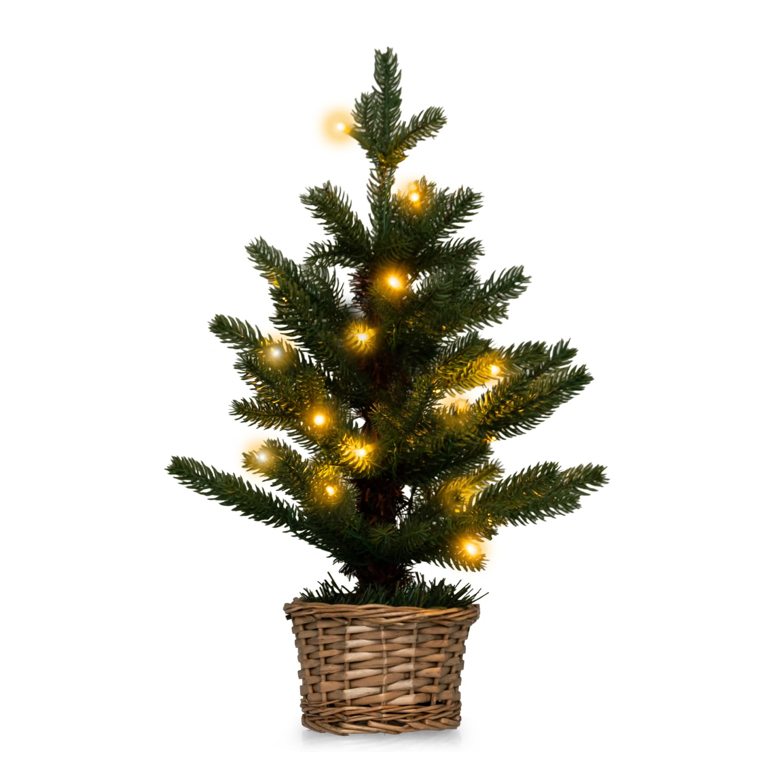 Árbol de Navidad preiluminado 60 cm/90 cm, árbol Artificial Mesa 2 pies/3 pies con Base, Luces LED, pequeña decoración navideña Interior y Regalo(2ft)