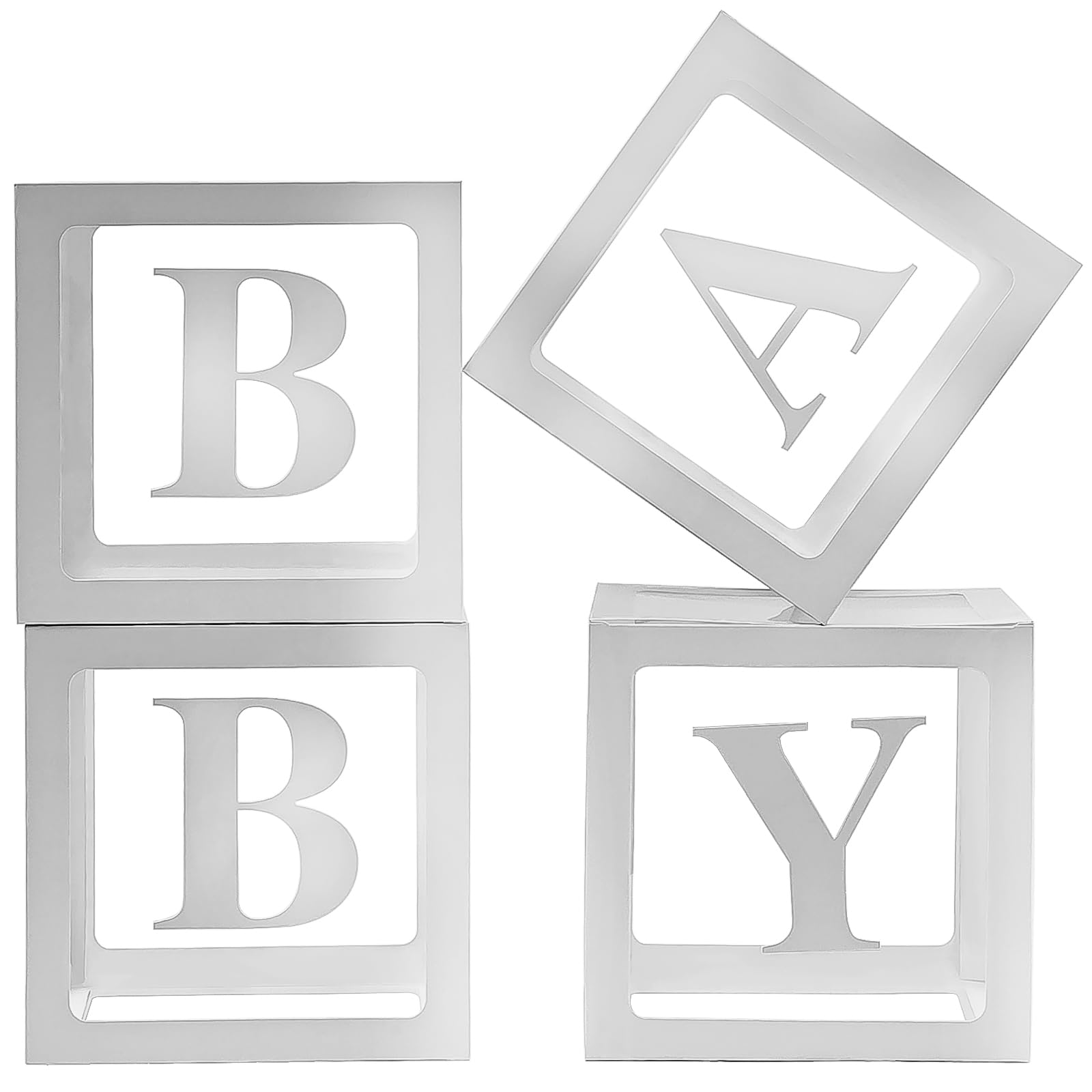 RUBFAC Baby Boxes with Letters for Baby Shower Silver Clear Block Box Transparent Balloon Boxes Birthday Party Decoration Gender Reveal Gift Box