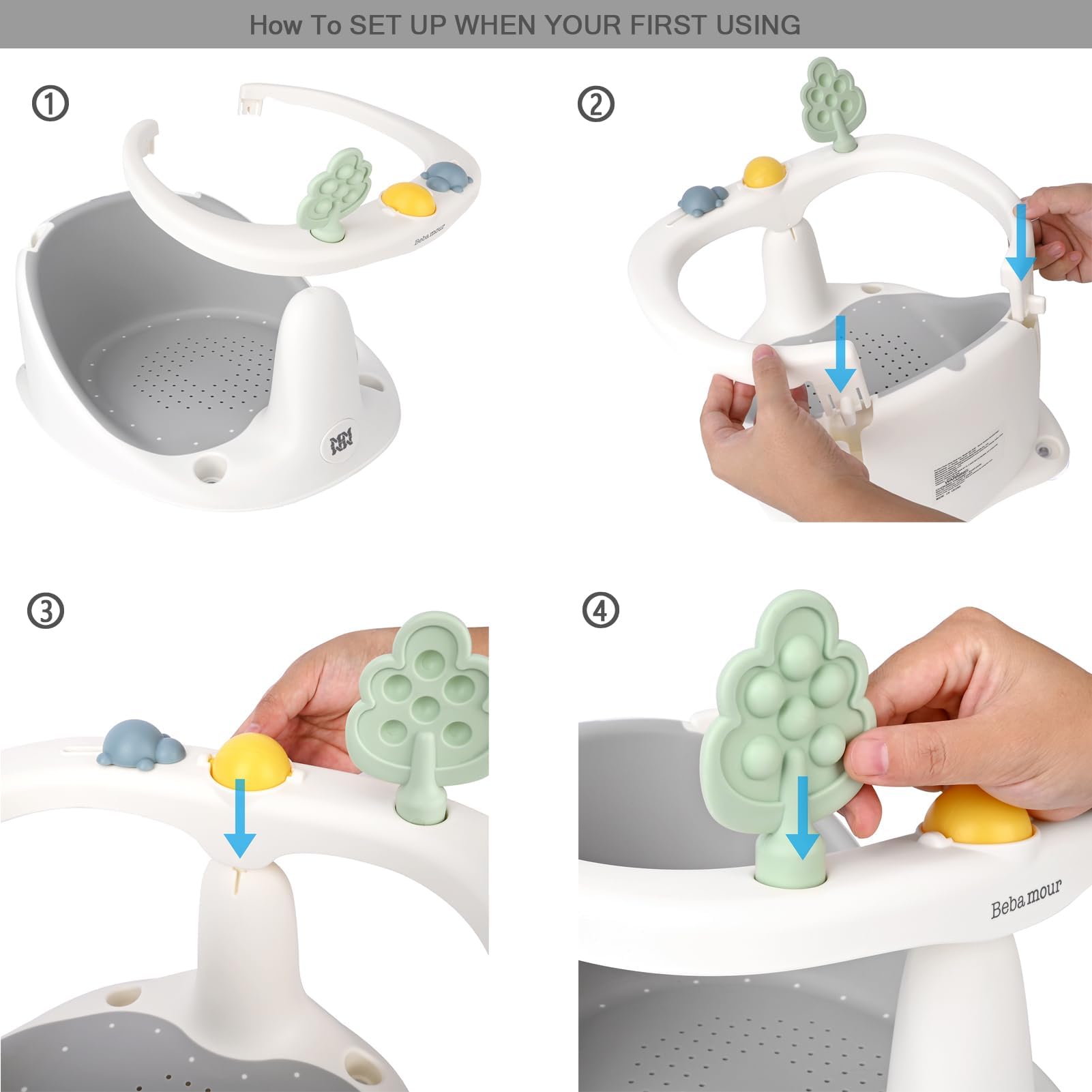 Bebamour Asiento de Baño para Bebé 6 Meses+ Niño Bañera Antideslizante,Green