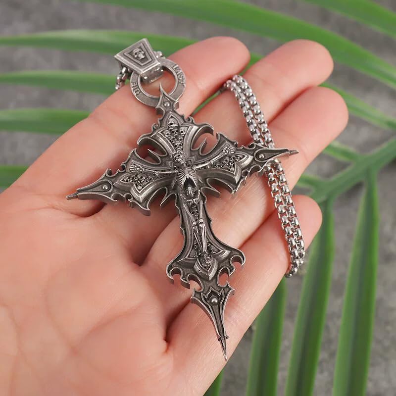 Gothic Cross Necklace Emo Necklace Vintage Gothic Skull Cross Pendant Necklaces for Men and Women Jewelry - Image 5