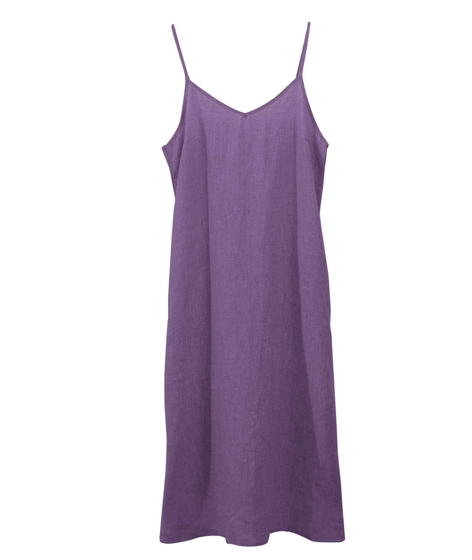 Amazhiyu Women's Pure Linen Summer Midi Split Slip Dress
