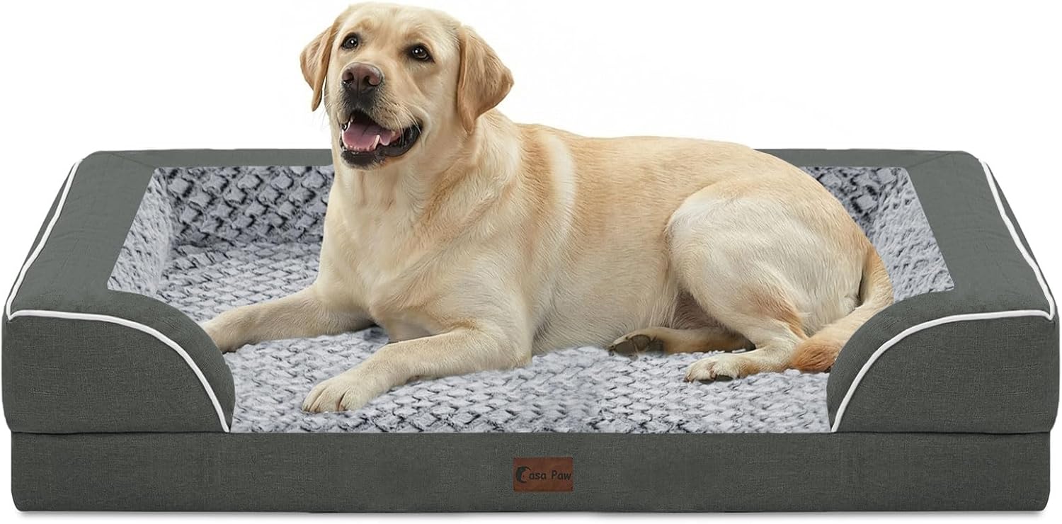 Letti per cani ortopedici XL, Lettino per cani in memory foam impermeabile per cani di dimensioni extra large 45x35 pollici, fondo antiscivolo e letto per cani in schiuma per uova con rivestimento rimovibile lavabile, grigio scuro
