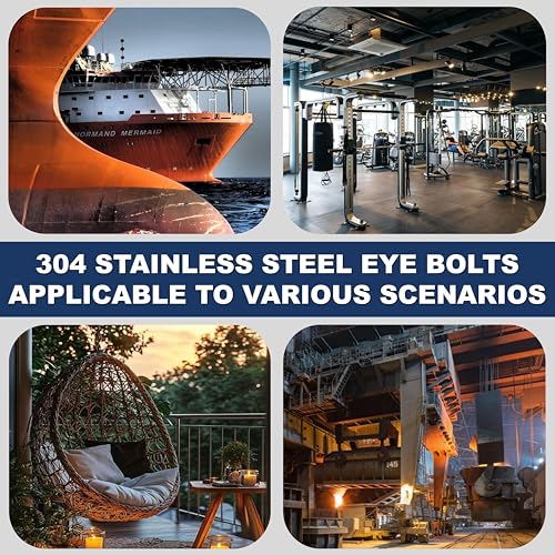 Image of 12 Pack M10 Stainless Steel Eye Bolts with Nuts,3 /8 inch x 4 inch Eye Bolts