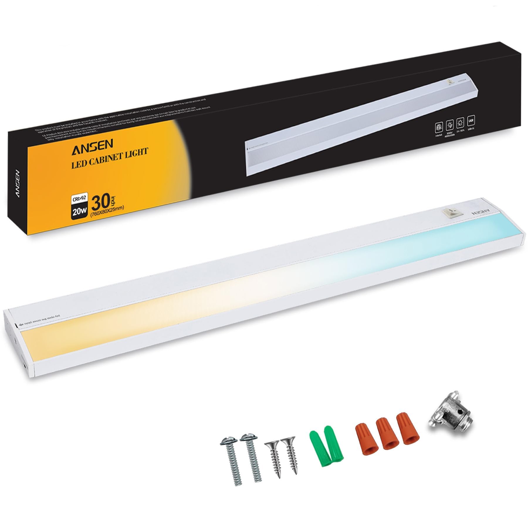 Ansen Hardwired Under Cabinet Lighting, 30in 20W LED Light for Kitchen