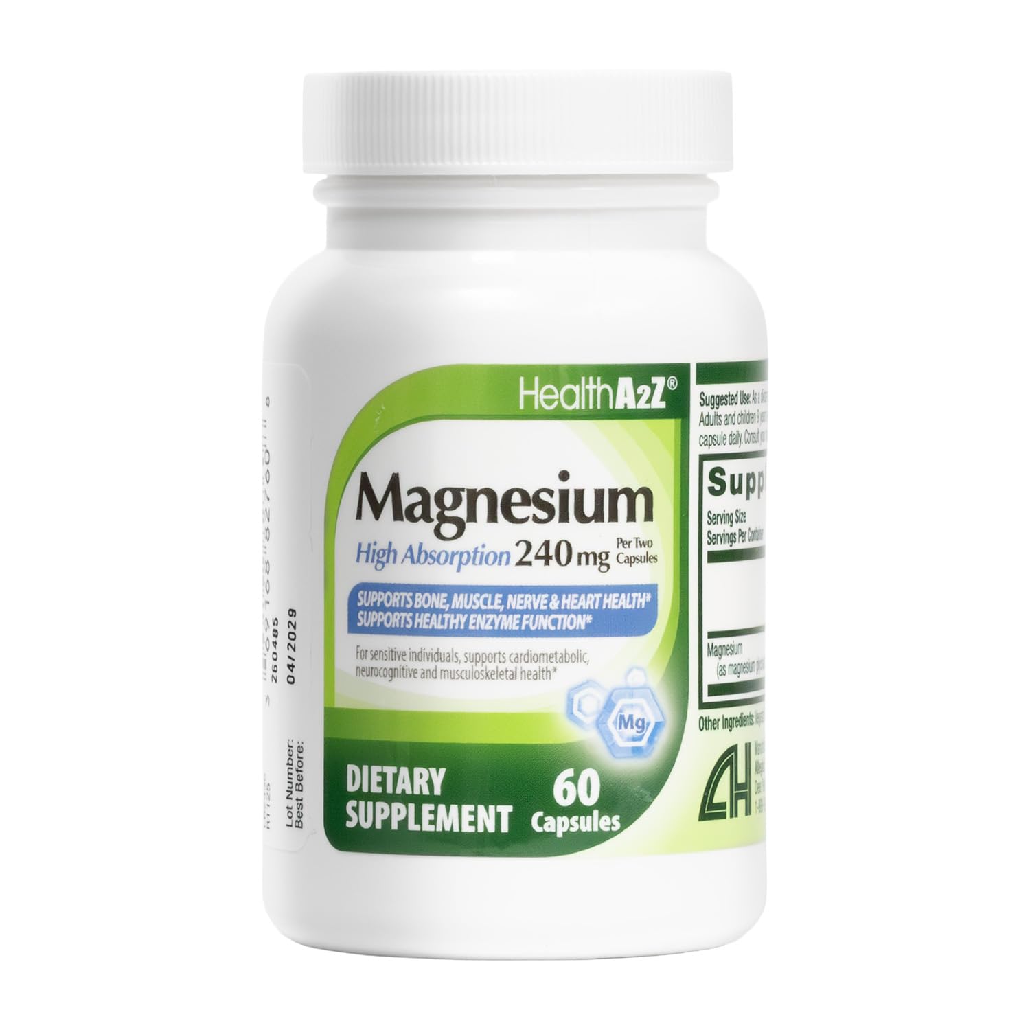 HealthA2Z® Magnesium Glycinate 240 mg, High Absorption, Dietary Supplement (60 Count)