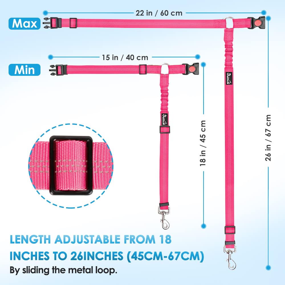 Lukovee Dog Car Seat Belt, 2 Pack Headrest Restraint Seatbelt, Adjustable Pet Safety Leads with Reflective Elastic Bungee for Dog Harness Collar Travel Daily Use (Fluorescent Pink,Headrest) - image 7