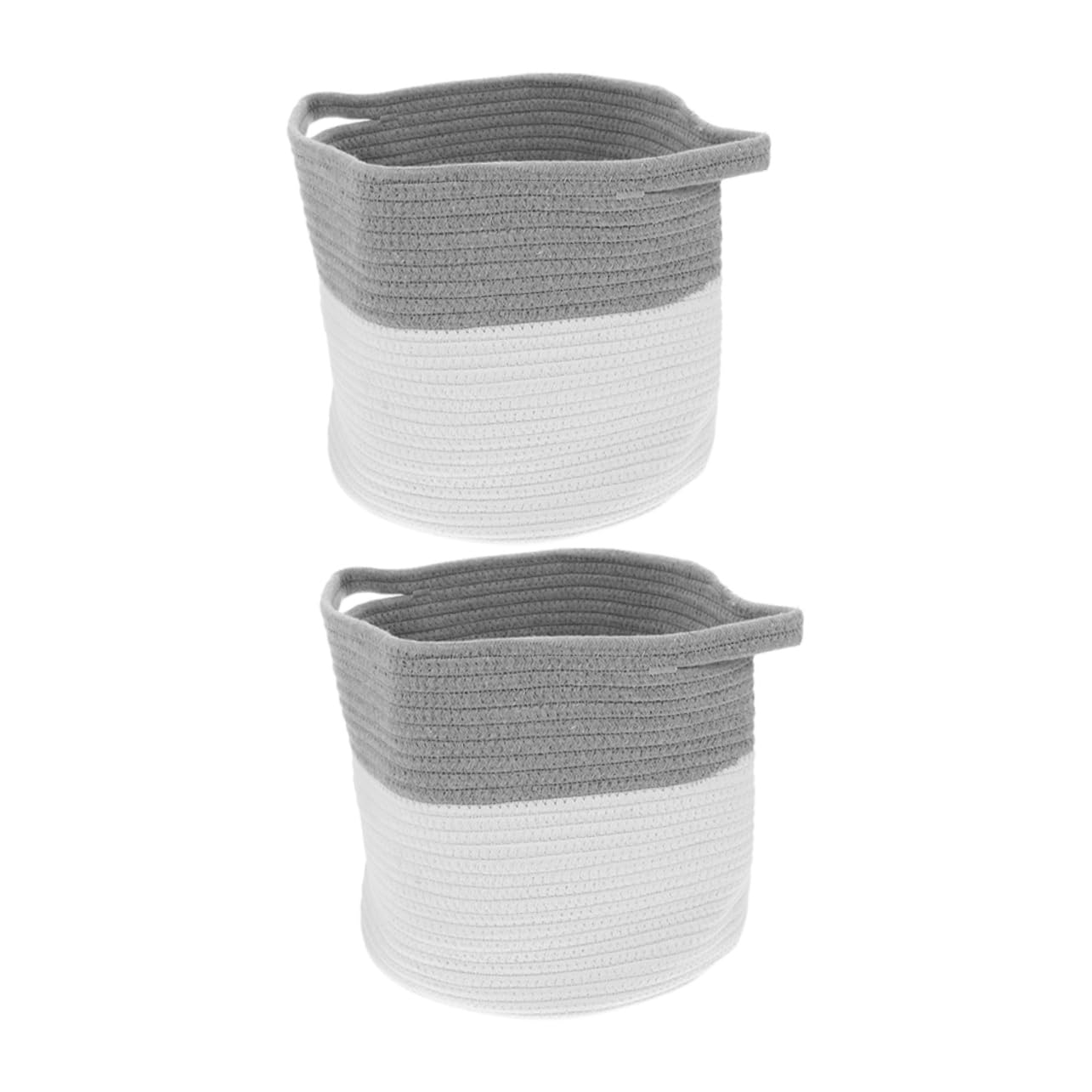Cesta de Almacenamiento Tejida de Cuerda de Algodón, 2 Unidades | Redonda Asas, Color Beige, para Guardería y Escritorio, Diseño Suave y Versátil
