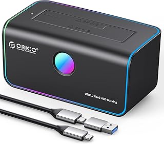 ORICO RGB Hard Drive Docking Station USB 3.2 Gen 2 to SATA 3.0 Dock Reader for 2.5 or 3.5 Inch HDD [Type-C and Type-A Port], UASP 18TB Support, Black (8818C3)